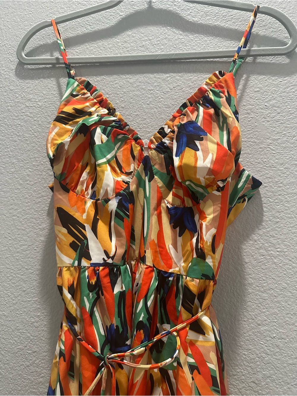 Med- Commense Multi-Color Printed Spaghetti Strap Midi Dress - Orange Blue Green - Picture 5 of 9